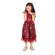 Vestido de Festa Lilpicks para Meninas com Lantejoulas e Ombro Único (Vinho) (10-11 Anos)
