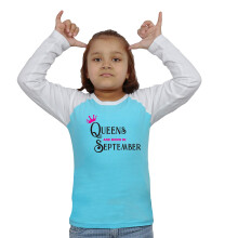 Limit Fashion Store - Queens Geboren In September Gekleurde Katoenen T-Shirt Voor Meisjes (13-14 Jaar, Sky Blue - Wit)