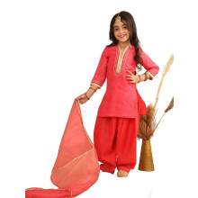 Lilpicks Etnisk Mönstertryckt Kurta Salwar Kostymset Med Dupatta För Flickor (Rosa) (8-9År)