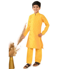 Lilpicks Set Kurta Pajama con Collo Mandarino per Ragazzi (Giallo) (8-9Y)