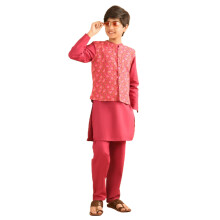 Conjunto Lilpicks Kurta Pajama Sólido Com Jaqueta Nehru Impressa Para Meninos (Rosa Magenta) (4-5 Anos)