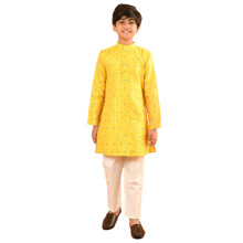 Lilpicks Set Kurta Pajama Stampato Collo Mandarino per Ragazzi (Giallo Bianco) (8-9Y)