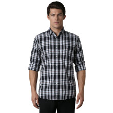 Louis Philippe Ανδρικό Μαύρο Slim Fit Καρό Πουκάμισο Μερικές Μανίκες