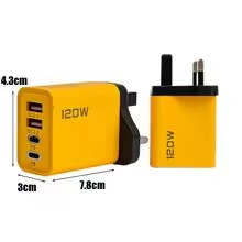 120W Fast Charging USB C Charger 4 Port (UK Plug) Dual PD USB Wall Adapter for iPhone Samsung Xiaomi