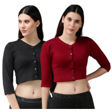 Lux Cottswool Dames Effen Regular (Cottswool_Blouse_Zwart & Maroon 95)