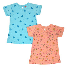 Luvlap Halve Mouw Frock, Voor Baby's, Meisjes, Multikleur, 100% Katoen, Baby Meisjes Kleding, Set Van 2