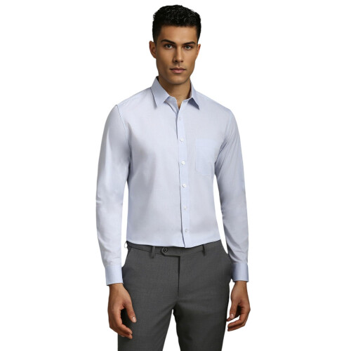 Ανδρικό Ανοιχτό Μπλε Slim Fit Υφασμάτινο Πουκάμισο Τυπικού Στυλ