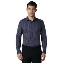 Louis Philippe Ανδρικό Ναυτικό Super Slim Fit Ριγέ Πουκάμισο Μάκρυ Μανίκι