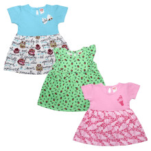 Luvlap Baby Meisjes Set Van 3 Half Mouw Jurken 100% Katoen, XL (12 Tot 18 Maanden)