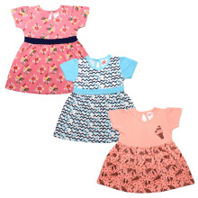 Luvlap Baby Meisjes Set Van 3 Halve Mouw Frock 100% Katoen, XL (12 Tot 18 Maanden)