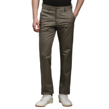Heren Grijze Slim Tapered Fit Effen Flat Front Casual Broeken