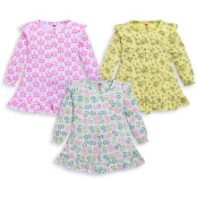 Vestido A-Line de Algodão Impressão para Meninas Luvlap Hs Po-3-Set-2 (Llamzgr0102_Multicolorido-2 18 a 24 Meses)
