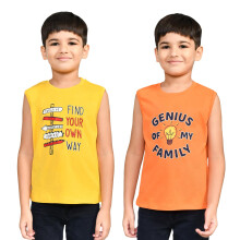 Lux Cozi Pack Di 2 Top A Maniche Corte Stampati_Cozi_Boyz_201_Giallo_Oro_75_2Pc