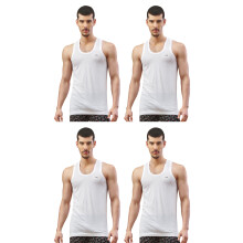 Lux Nitro Mouwloos T-shirt Voor Mannen | 100% Katoen Onderhemd | Witte Vest Voor Comfort & Zweetabsorptie Set Van 4
