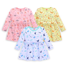 Luvlap Baby Meisjes 100% Katoen Volledig Mouw Jurk Set Van 3, Limoengroen, Wit & Roze Roos, XXL (18 Tot 24 Maanden)