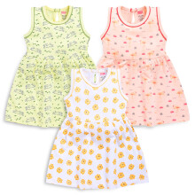 Luvlap Baby Girl 100% Katoen Mouwloze Jurken Set Van 3, Limoengroen, Licht Perzik & Wit, L (6 Tot 12 Maanden)