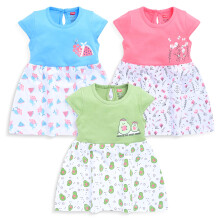 Luvlap Meisjes 100% Katoenen Halve Mouw Frock Set Van 3, Olijf, Zalmroze & Baltische Zee, L (6 Tot 12 Maanden)