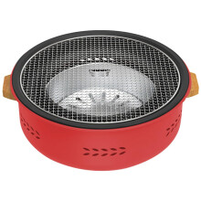 12.5 Inch Portable Charcoal Grill with Baking Tray, Compact Red Mini BBQ Grill for Camping and Outdoor Cooking