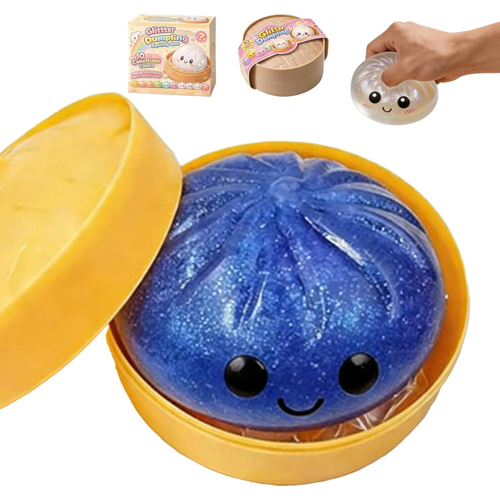 Nuonove (Blue) Glitter Dumpling, Glitter Dumpling Squishy Box, Anxiety Relief Fidget Sensory Soft Squeeze Decompression Dough Stress Gifts (Blue)