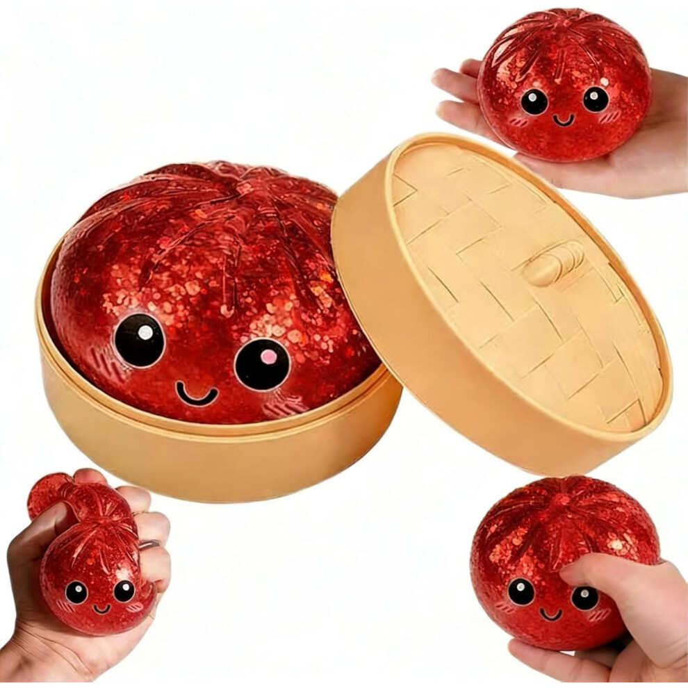 Nuonove () Glitter Dumpling, Glitter Dumpling Squishy Box, Anxiety Relief Fidget Sensory Soft Squeeze Decompression Dough Stress Gifts (Blue) Red/Blue