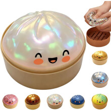 (pearl color) 4in-Jumbo Glitter Rainbow Dumpling Stress Relief Sensory Toy with Steamer Box,Slow-Rising Decompression Dumplings for Adults&Kids