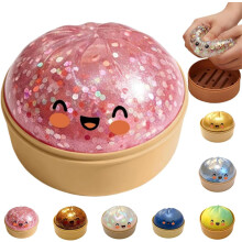 (pink) 4in-Jumbo Glitter Rainbow Dumpling Stress Relief Sensory Toy with Steamer Box,Slow-Rising Decompression Dumplings for Adults&Kids