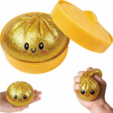 (gold) 4in-Jumbo Glitter Rainbow Dumpling Stress Relief Sensory Toy with Steamer Box,Slow-Rising Decompression Dumplings for Adults&Kids