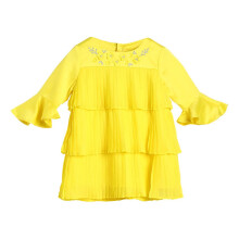 Miniklub Baby Ronde Hals Volledige Mouw Gebreide Polyester Gele Jurk (3-6M)