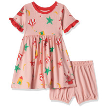 Vestido Miniklub Rosa de Algodão com Manga Curta e Culote (6-9M)