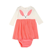 Miniklub Vestido Rosa de Algodão de Manga Longa com Bloomer (3-6M)