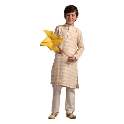Set Kurta Pyjama Fawn in Cotone Mist... per Bambini (3-4 Anni)