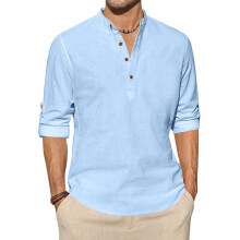 Macsivo Camisa Masculina de Algodão Poliéster Azul Curta Manga