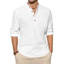 Macsivo Camisa Kurta Masculina de Algodão e Poliéster Branca de Manga Longa