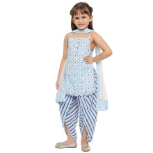 Vestido de Algodão Nautinati para Meninas, Comprimento de Tornozelo (Ew301-044Cw2_ Branco & Azul_4-5 Anos)