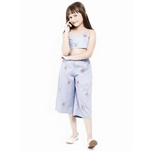 Nauti Nati Camisa de Algodão Puro Bordada Floral para Meninas com Calças