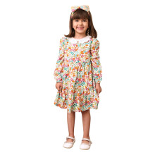 Vestido de Algodão com Gola Peter Pan e Manga Bufante para Meninas | Idade 3 Meses - 6 Anos Multicolorido