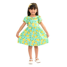 Vestido de Algodão Infantil com Gola Peter Pan e Manga Bufante Floral | Idade 3 Meses - 6 Anos Verde