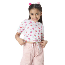 Nautinati Meisjes Bloemige Katoenen Crop Top Met Voorste Strik | Halve Mouwen | Leeftijd 4-8 Jaar Optisch Wit