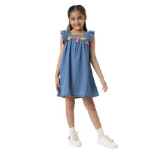 Vestido de Denim Sem Mangas com Bordado e Tassel para Meninas Nautinati Azul