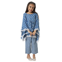 Conjunto Étnico Kaftaan Azul com Estampa para Meninas Nautinati