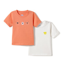 Nautinati Set Di 2 T-Shirt Con Collo Rotondo E Bottoni A Snap| Cotone Puro| Età 0-2 Anni Bianco-Arancio