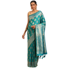 Mohey Damkläder Rama Grön Konstsilke Zari Väv Saree (Rama Grön)