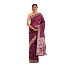 Mohey KvinnoS Vin Art Silke Zari Väv Saree (Vin)