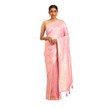 Mohey Kvinnor Rosa Konstsilke Saree med Stenarbete (Rosa)