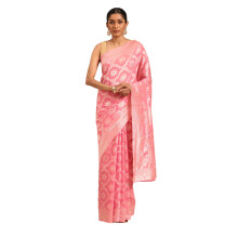 Mohey Kvinnors Rosa Chanderi Väv Saree (Rosa)