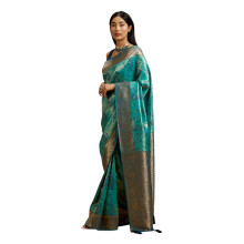 Mohey Kvinnors Grön Konstsilke Zari Väv Saree (Grön)