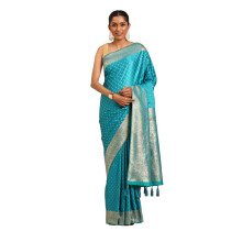 Sari Mohey Feminino Azul em Seda Artística com Zari (Azul)