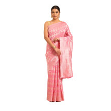 Mohey Kvinnors Konstsilke Ogee Mönstrad Zari Väv Saree (Rosa)