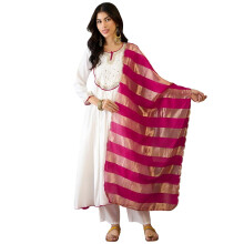 Naixa Women'S Chanderi Embroidered Flared Kurta With Pant And Dupatta Sets For Wedding Party And Festival Wear (Nx-762-White-Xxl)