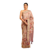 Saree Mohey Feminino em Chinon com Estampado e Trabalho em Moti (Roxo)